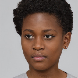 Neutral black young-adult female with short  brown hair and brown eyes