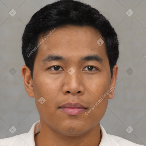 Neutral asian young-adult male with short  black hair and brown eyes