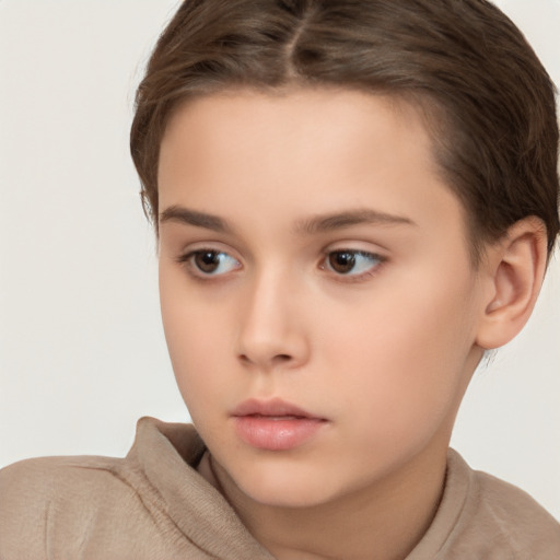 Neutral white child female with short  brown hair and brown eyes