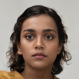 Neutral asian young-adult female with medium  brown hair and brown eyes