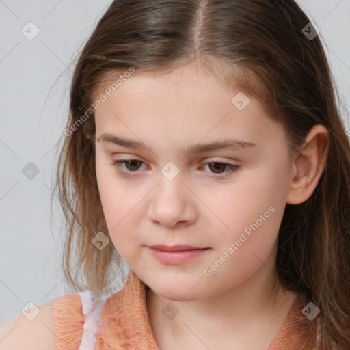 Neutral white child female with long  brown hair and brown eyes