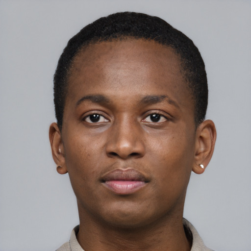 Neutral black young-adult male with short  brown hair and brown eyes