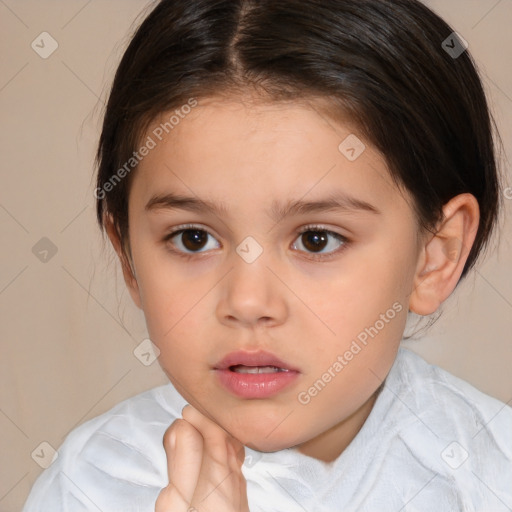 Neutral white child female with medium  brown hair and brown eyes