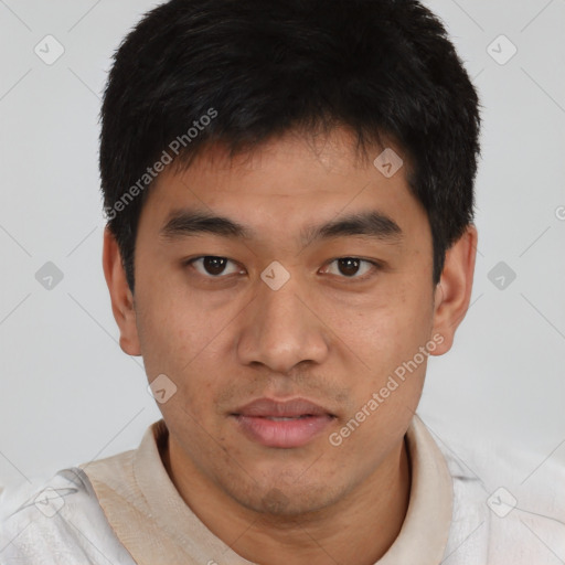 Neutral asian young-adult male with short  brown hair and brown eyes