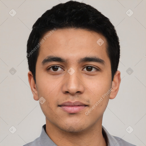 Neutral asian young-adult male with short  black hair and brown eyes