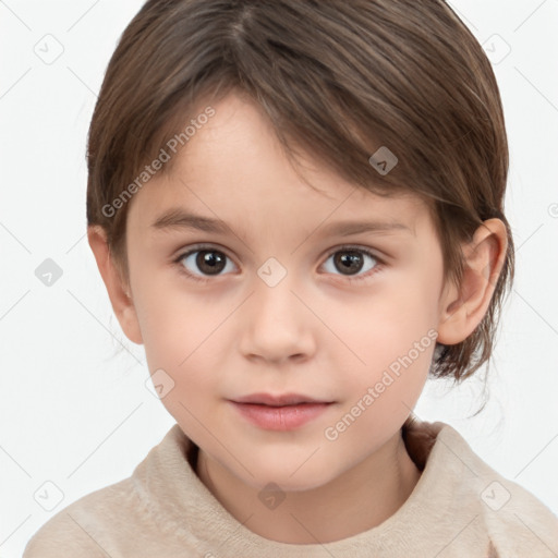 Neutral white child female with short  brown hair and brown eyes