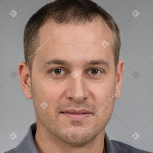 Neutral white adult male with short  brown hair and brown eyes