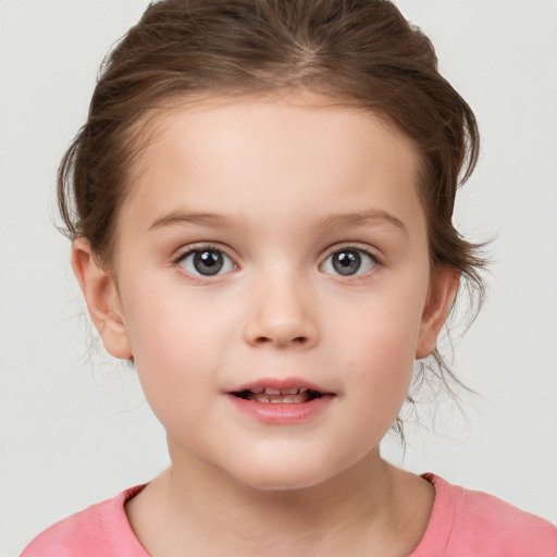 Neutral white child female with medium  brown hair and brown eyes