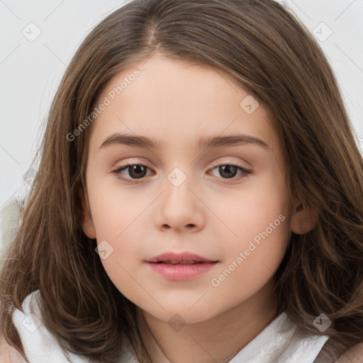 Neutral white child female with long  brown hair and brown eyes