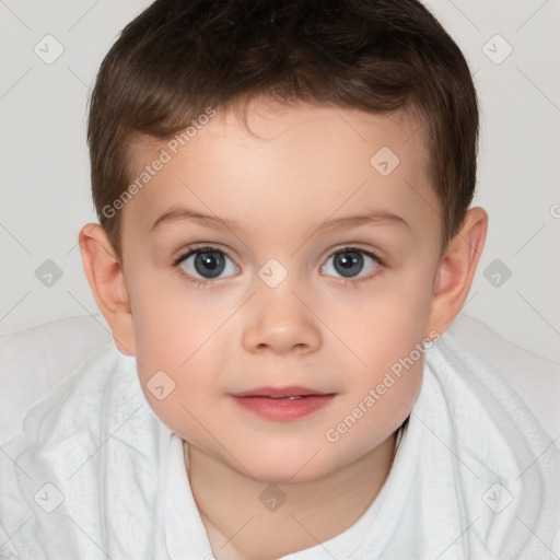 Joyful white child male with short  brown hair and brown eyes