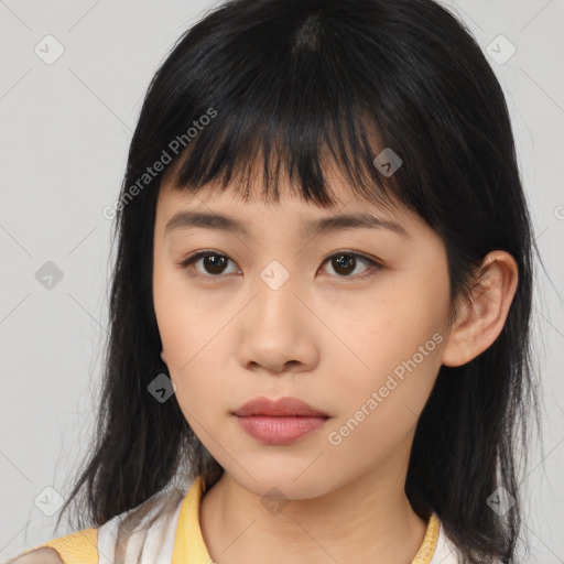 Neutral asian young-adult female with medium  brown hair and brown eyes