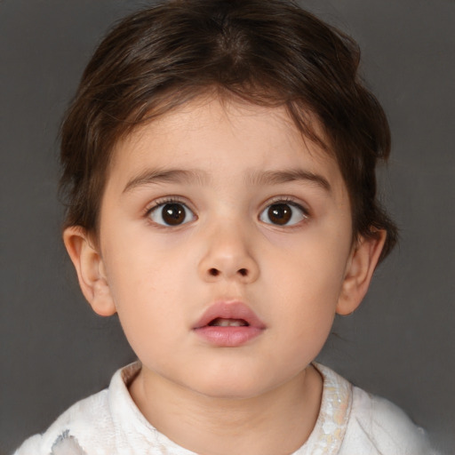 Neutral white child female with short  brown hair and brown eyes