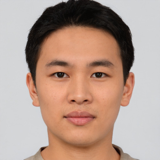 Neutral asian young-adult male with short  brown hair and brown eyes
