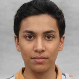 Neutral asian young-adult male with short  brown hair and brown eyes