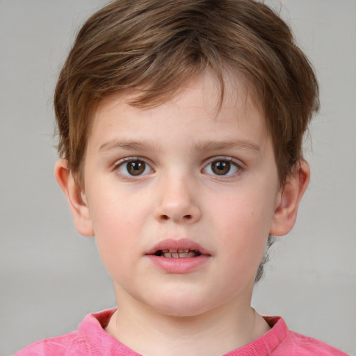 Neutral white child male with short  brown hair and grey eyes