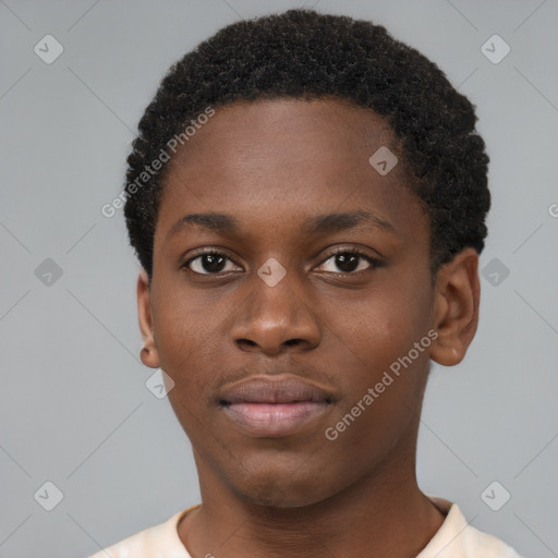 Neutral black young-adult male with short  brown hair and brown eyes