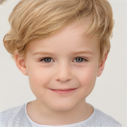 Joyful white child male with short  brown hair and brown eyes