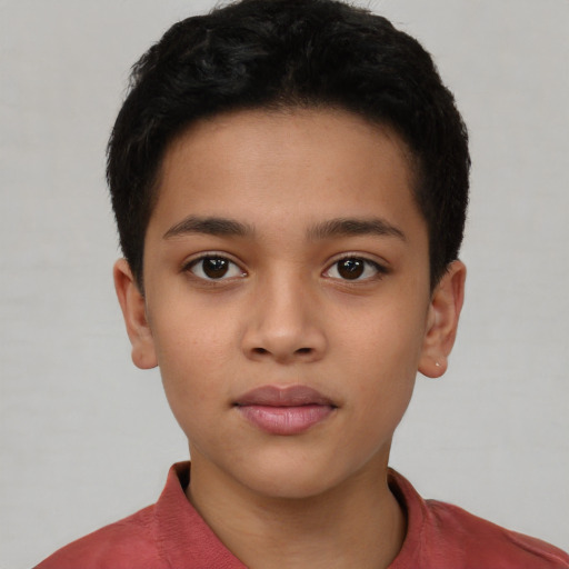 Neutral latino child female with short  brown hair and brown eyes