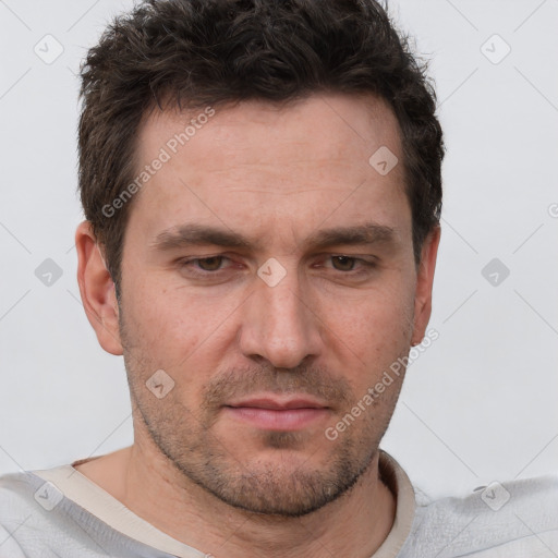 Neutral white adult male with short  brown hair and brown eyes