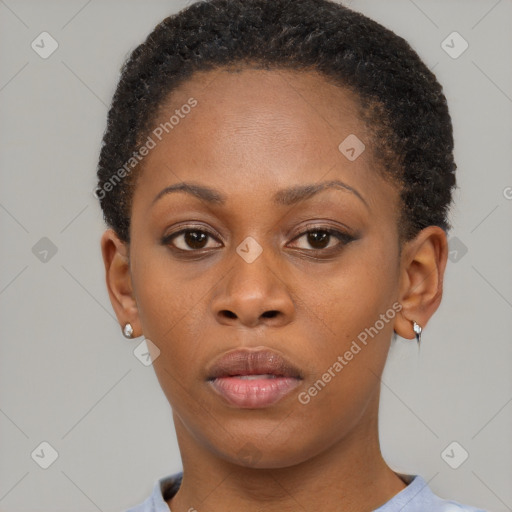 Neutral black young-adult female with short  brown hair and brown eyes