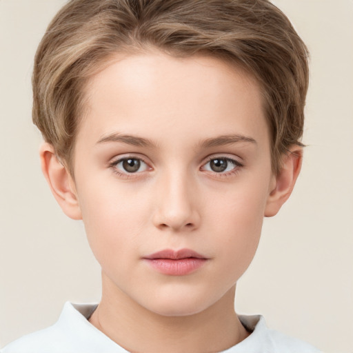 Neutral white child female with short  brown hair and brown eyes