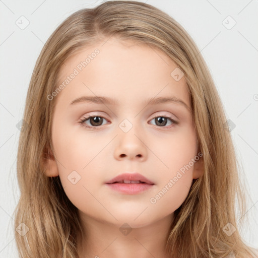 Neutral white child female with long  brown hair and brown eyes