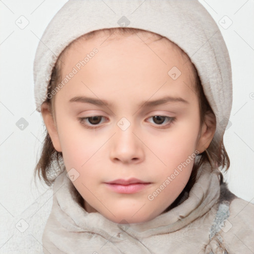 Neutral white child female with medium  brown hair and brown eyes