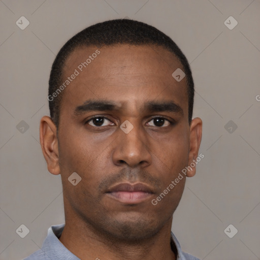 Neutral black young-adult male with short  brown hair and brown eyes