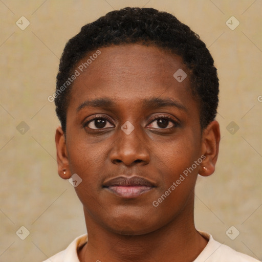 Neutral black young-adult male with short  brown hair and brown eyes