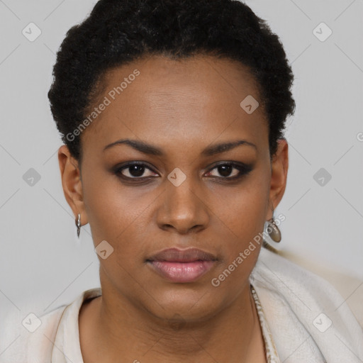 Neutral black young-adult female with short  brown hair and brown eyes