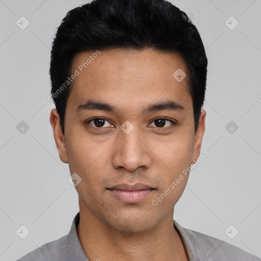 Neutral asian young-adult male with short  black hair and brown eyes