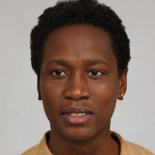 Neutral black young-adult male with short  brown hair and brown eyes