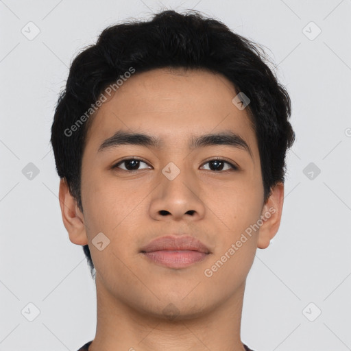 Neutral asian young-adult male with short  black hair and brown eyes