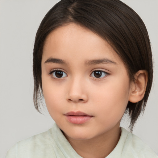 Neutral white child female with medium  brown hair and brown eyes