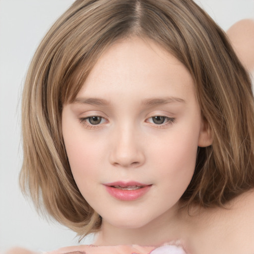 Neutral white child female with medium  brown hair and brown eyes