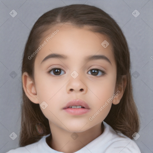 Neutral white child female with medium  brown hair and brown eyes