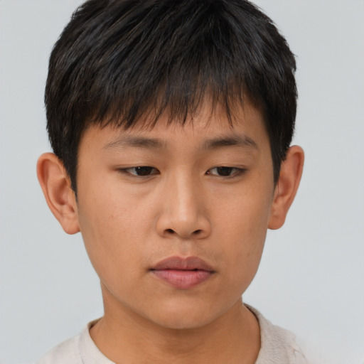Neutral asian young-adult male with short  brown hair and brown eyes