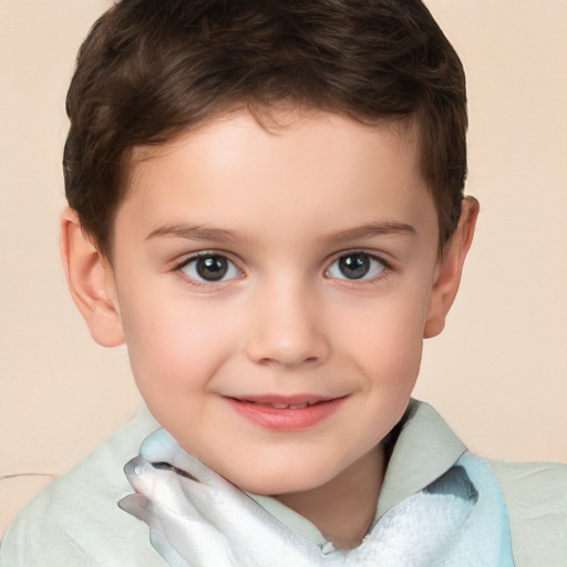 Joyful white child male with short  brown hair and brown eyes