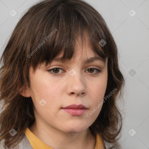 Neutral white child female with medium  brown hair and brown eyes