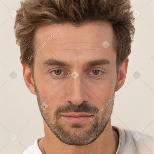 Neutral white adult male with short  brown hair and brown eyes