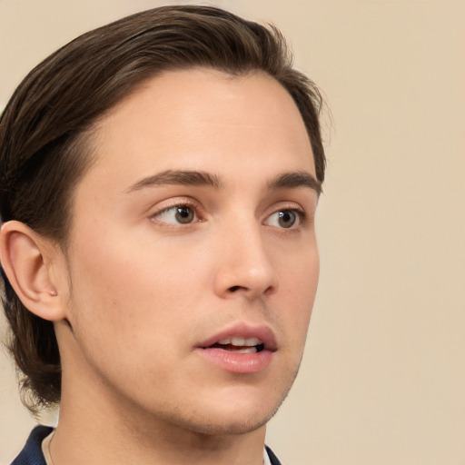 Neutral white young-adult male with medium  brown hair and brown eyes