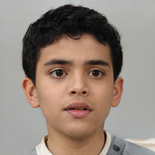 Neutral asian child male with short  brown hair and brown eyes