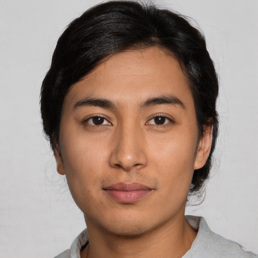 Neutral asian young-adult male with medium  brown hair and brown eyes