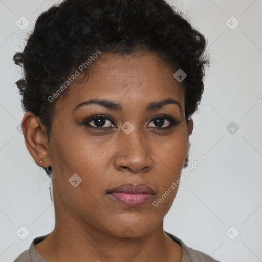 Neutral black young-adult female with short  brown hair and brown eyes