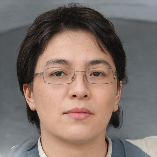 Neutral white adult female with short  brown hair and brown eyes