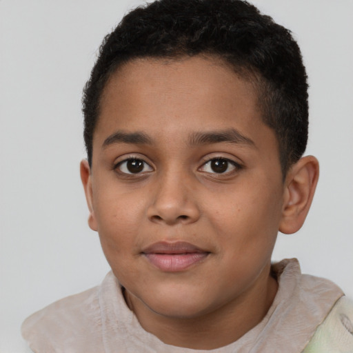 Joyful latino young-adult male with short  brown hair and brown eyes