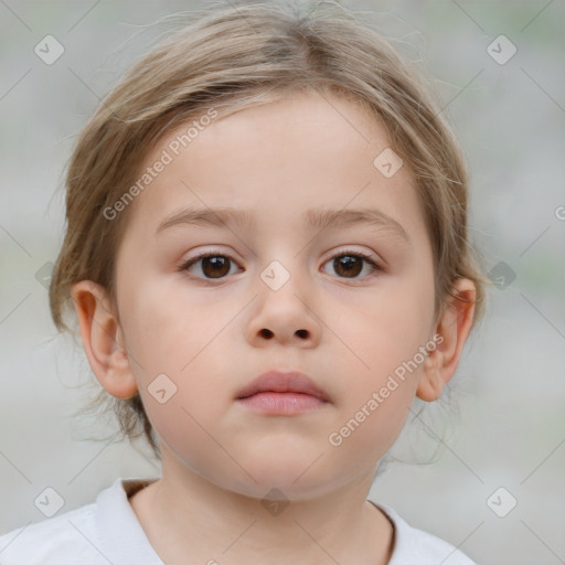 Neutral white child female with medium  brown hair and brown eyes