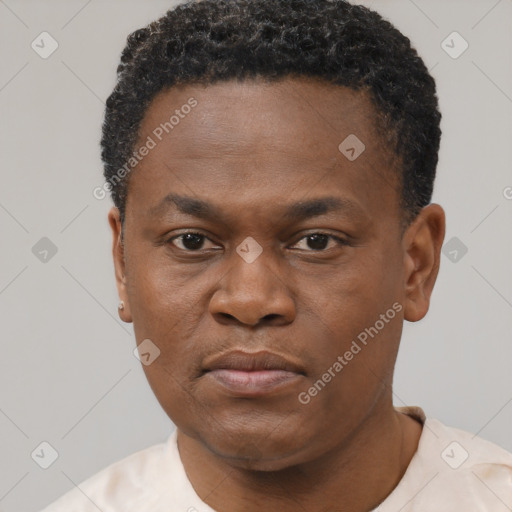 Neutral black young-adult male with short  brown hair and brown eyes