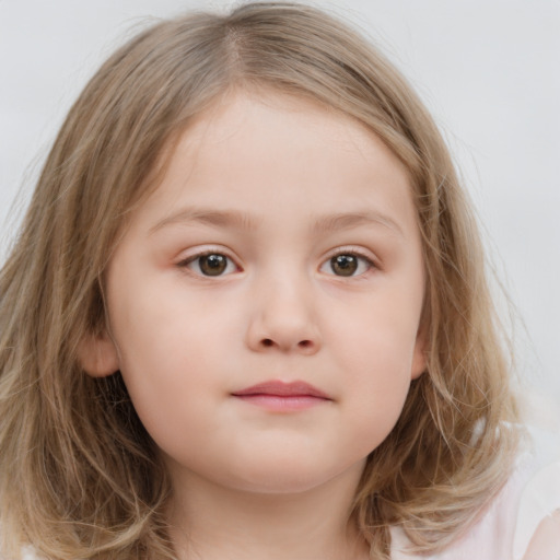 Neutral white child female with medium  brown hair and brown eyes