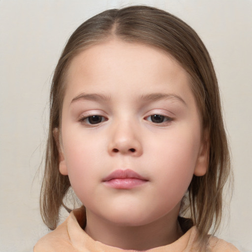 Neutral white child female with medium  brown hair and brown eyes